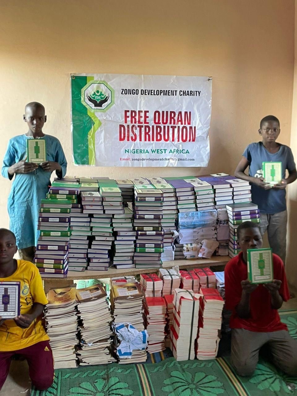 Boxes of Qurans ready to be given out